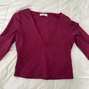 Aritzia Red Fitted Blouse with Long Sleeves